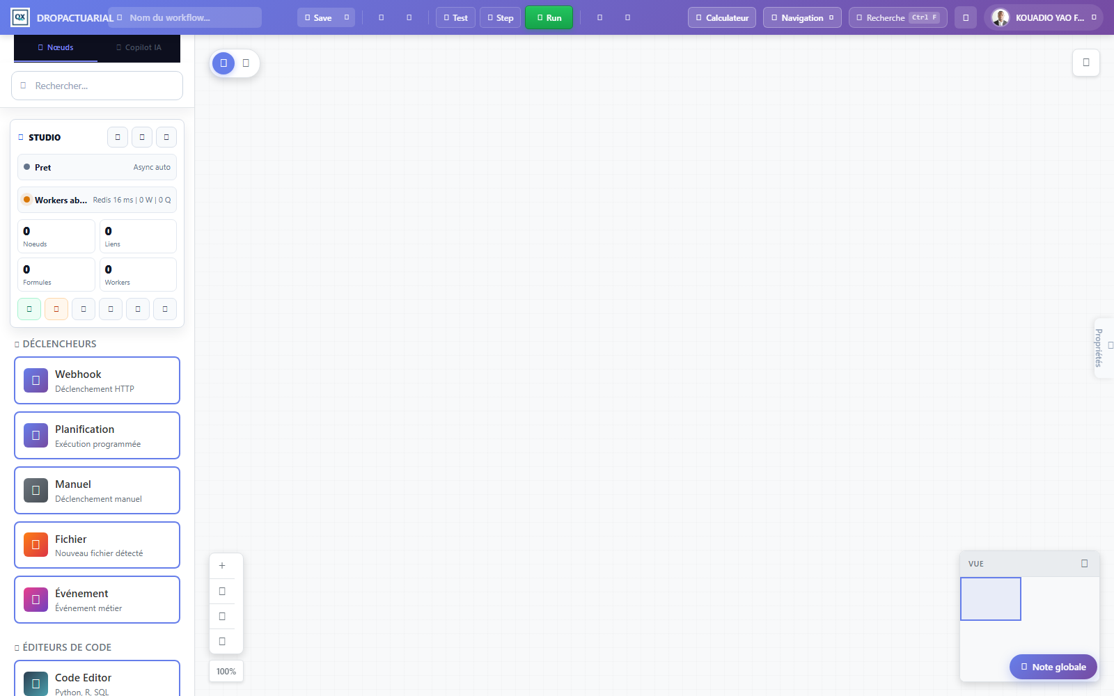 Aperçu réel du builder de workflows AVC