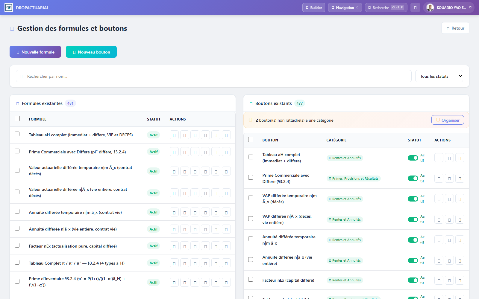 Gestion des formules et boutons