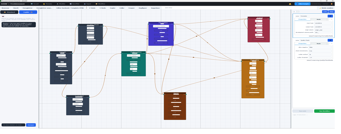 Builder de workflows actuariels — nœuds Chain Ladder, Bootstrap